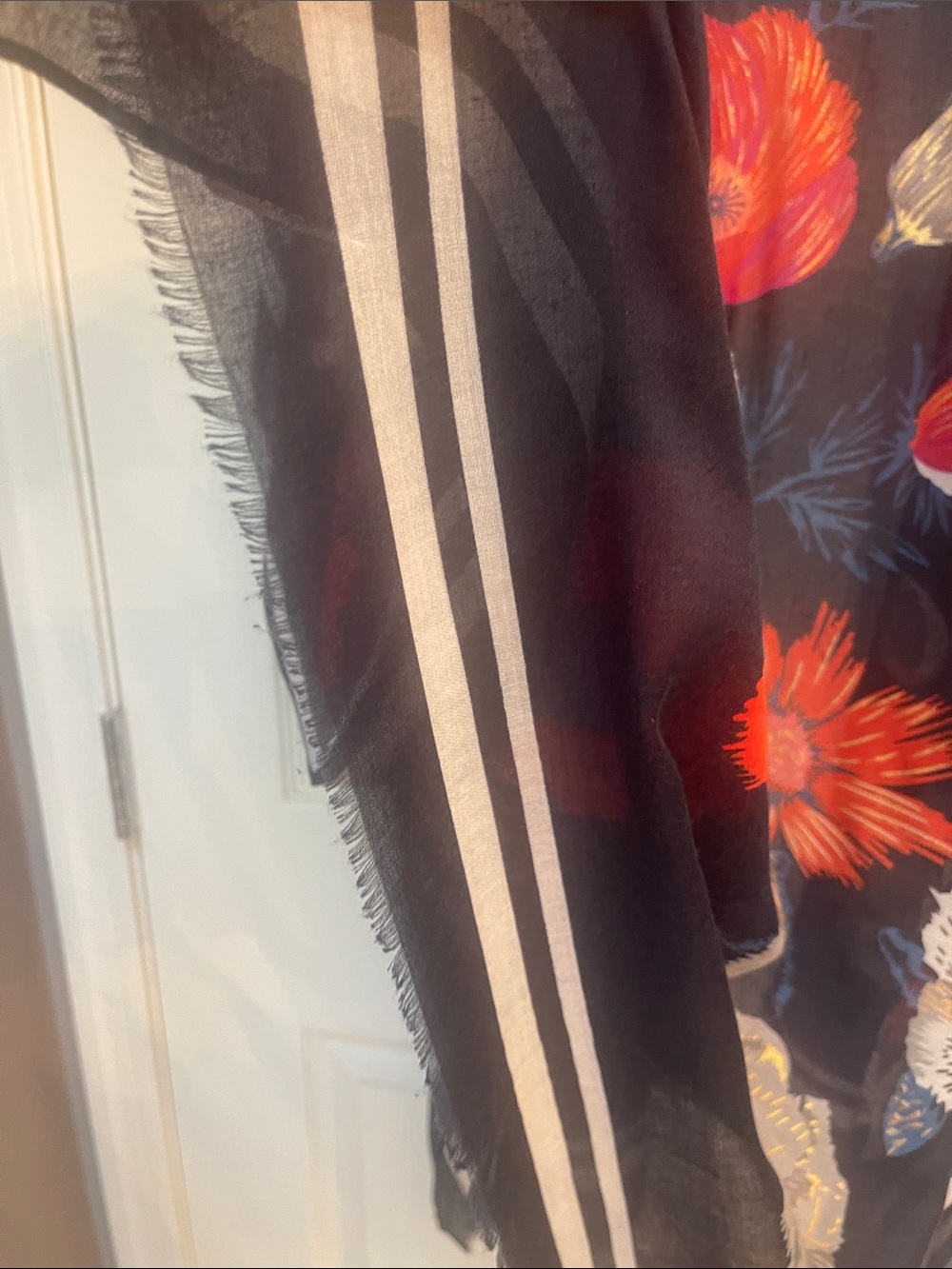 Navy Blue Floral light flowy Kimono with Fuchsia Orange & Gray Blooms NWOT - Picture 5 of 7